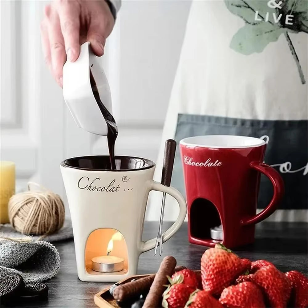 Personal Fondue Mug Set Mini Fondue Pots Chocolate Cheese Ice Cream Fondue Maker Kit Individual Butter Melter Cup Small Warmer